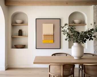 Ringelblumen Streichholzbriefchen Wandkunst: Minimalistischer Retro Print für die Küche oder die Bar