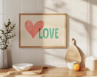 Vintage Valentine's Letterpress: Love Heart Art Print | Minimalist Romantic Digital Download | Designed by Hand