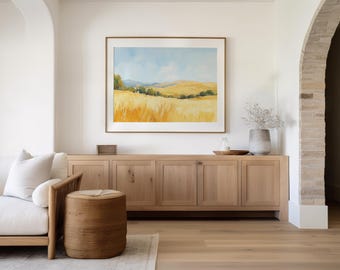 Sierra Nevada Foothills: Golden California Landscape Print - Rolling Meadow Oil-Style Digital Art