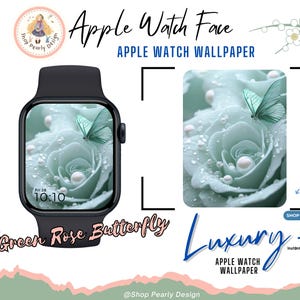 Luxe groene roos vlinder Apple Watch Face Wallpaper | Elegante bloemen smartwatch-achtergrond | Digitale download