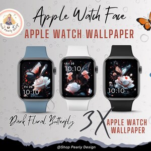 3X Quadrante per Apple Watch con farfalle floreali scure - Sfondi eleganti per orologi rosa e monarca / Sfondi estetici per smartwatch / Download digitale