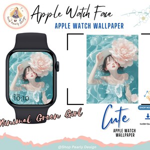 Minimale groene meisjes Apple Watch Face Wallpaper | Elegante bloemen smartwatch-achtergrond | Digitale download