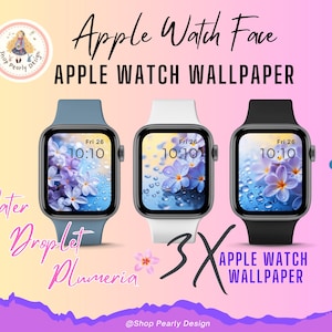 Set di 3 quadranti Plumeria per Apple Watch - Sfondi floreali con gocce d'acqua per smartwatch / Sfondi estetici tropicali / Download digitale