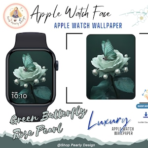 Groene vlinder roos parel Apple Watch Face Wallpaper | Luxe elegante smartwatch-achtergrond | Digitale download