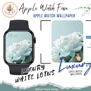 Luxe Apple Watch Face-behang met witte lotus | Minimale elegante smartwatch-achtergrond | Digitale download