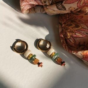 Creole earrings - Stainless steel - Natural stone - Handmade