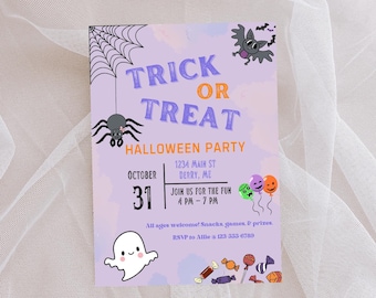 Kinder-Halloween-Party-Einladungsvorlage, bearbeitbar einladen (digitaler Download)