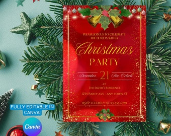 Bearbeitbare Weihnachtsfeier-Einladungsvorlage (Canva)