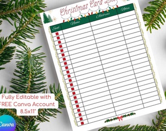 Christmas Card List Printable: Holiday Planner (Canva Editable)