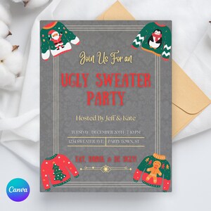 Ugly Sweater Party Invitation Template - Editable Holiday Party Invite Template - Instant Download
