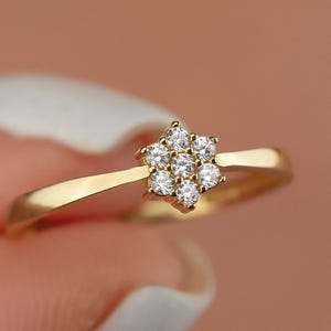 14K Solid Gold Starburst Diamond Ring – Dainty CZ Sparkle Ring for Women – Elegant Celestial Jewelry – Handmade Gift – Real Gold Band