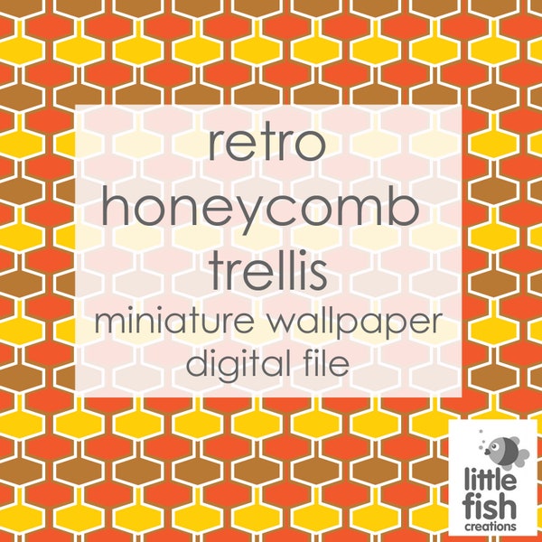 Digital Download “Retro honeycomb trellis - orange, brown, yellow and white” digital dollhouse mini wallpaper scale