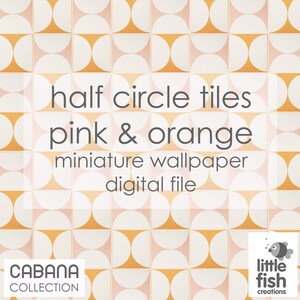 Può includere: Download digitale di una carta da parati con motivo a piastrelle a mezzo cerchio rosa e arancio. Il motivo è un design ripetitivo di semicerchi rosa e arancio.