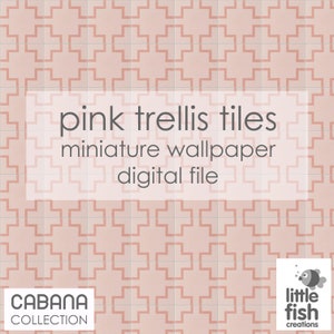 Download digitale "COLLEZIONE CABANA - Piastrelle a encausto a traliccio rosa" - carta da parati per case delle bambole in miniatura