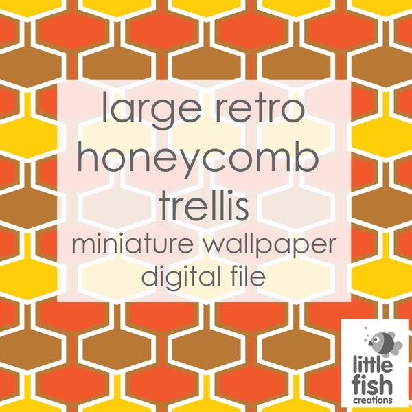 Digital Download “Large retro honeycomb trellis - orange, brown, yellow and white” digital dollhouse mini wallpaper scale