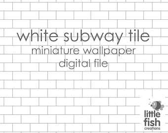 Digital Download NEW "White Subway Tile" - miniature dollhouse wallpaper