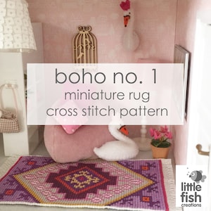 Descarga digital &quot;Boho No. 1 Dollhouse Floor Rug&quot; - mini miniatura moderna para casa de muñecas / patrón de bordado de punto de cruz pdf