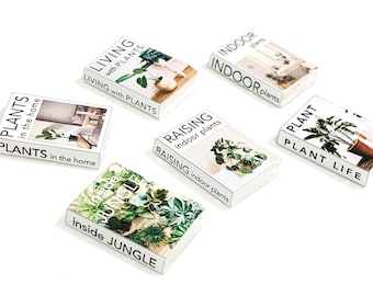 Digital Download - Dollhouse printable miniature / mini book covers, no. 1 - set of 6 (indoor plants) - assorted designs (1/12th scale)