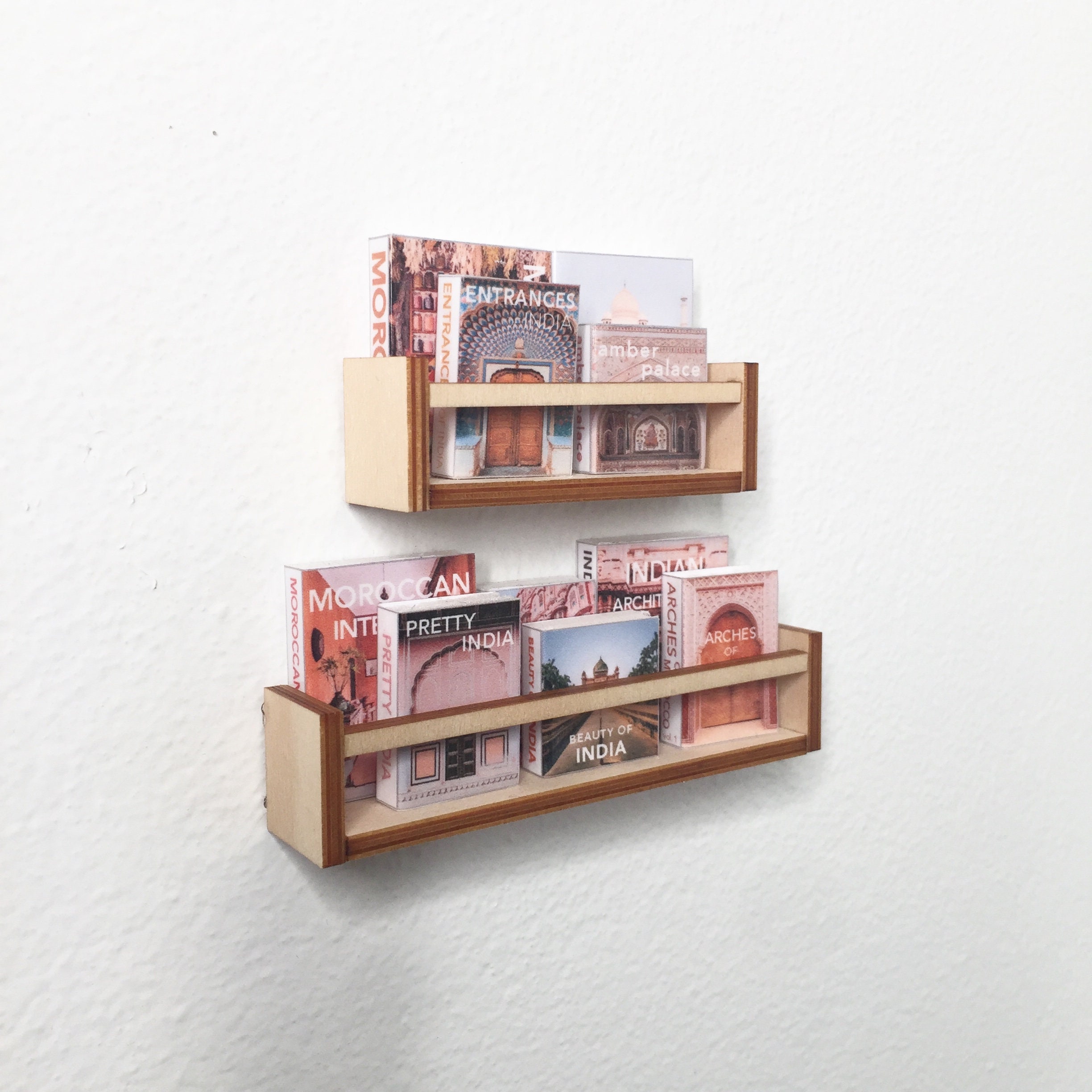 Mini Shelf Collection Dollhouse Miniature Set of Two Wooden Kids Book Shelves — Small Scale ...