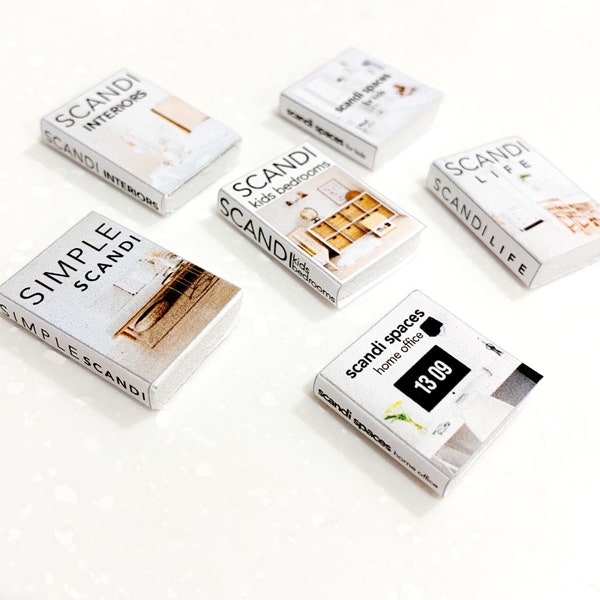 Digital Download - Dollhouse printable miniature / mini book covers, no. 2 - set of 6 (scandi decor) - assorted designs (1/12th scale)
