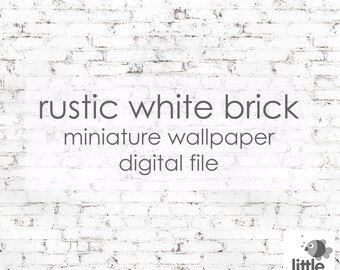 Digital Download "Rustic white brick" - miniature dollhouse wallpaper