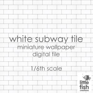 Digital Download - 1/6th scale &quot;White Subway Tile&quot; - miniature dollhouse wallpaper