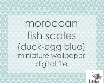 Digital download - "Moroccan fish scales - duck-egg blue" - miniature dollhouse wallpaper