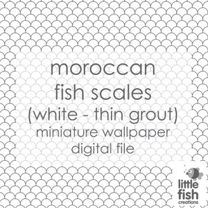 Digital download - &quot;Moroccan fish scales - white with thin grout&quot; - miniature dollhouse wallpaper