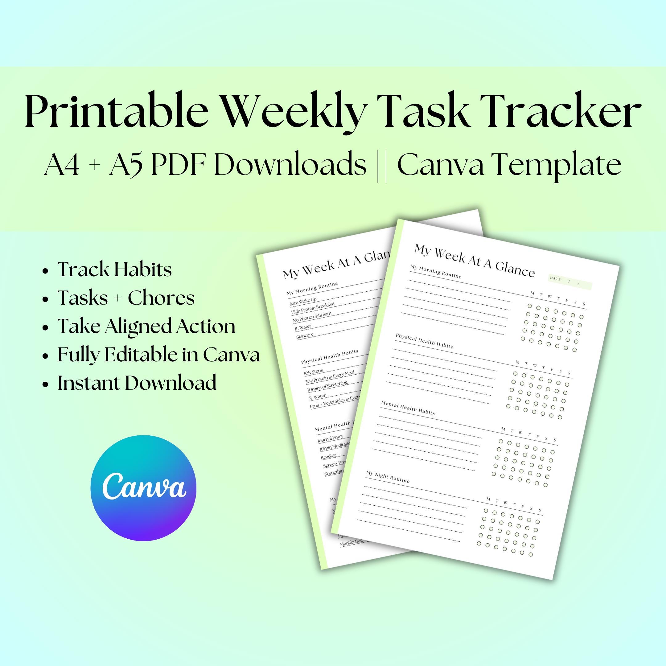 Weekly Task Tracker Printable Weekly Task Tracker Habit Tracker Printable Instant Download Weight ...