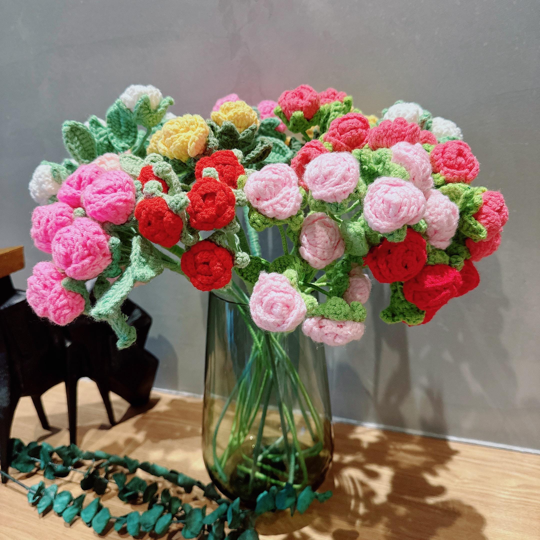 Unique Colorful Rose Crochet Flower, Original Handmade Crochet Artificial Flower Decor, Fashion Home Decor, Wedding Decor, Gift For Friends