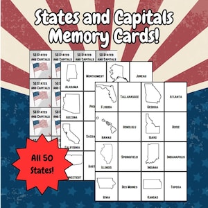 Juego de memoria de 50 estados y capitales / Juego educativo imprimible
