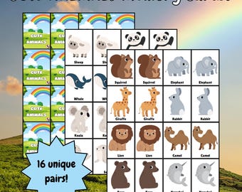 Tier Memory Passende Karten | Kinder Druckbares Spiel (32 Stück)