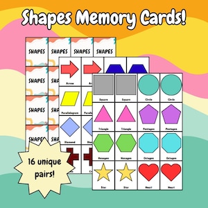 Shape-Themed Memory Card Game | 32 Printable Cards for Kids | Fun Learning Activity