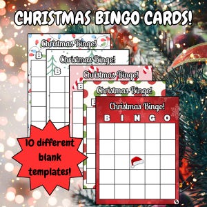 Conjunto de Cartões de Bingo em Branco de Natal (10 Cartões)! Download Digital Personalizável