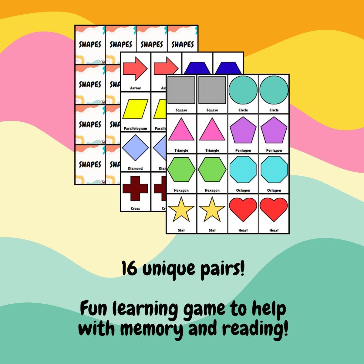 Shape-themed Memory Card Game | 32 Printable Cards for Kids | Fun ...