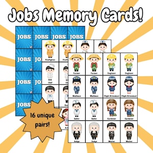 Juego de memoria con temática de empleos / 32 tarjetas imprimibles para niños / Actividad divertida de aprendizaje profesional
