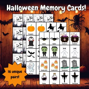 Juego de 32 tarjetas de memoria con temática de Halloween / Juego de combinación imprimible