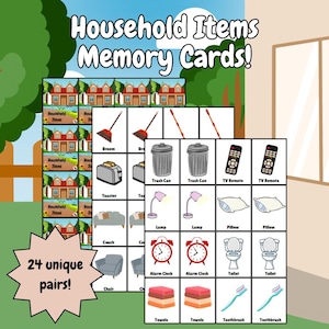 Juego de 48 tarjetas de memoria con temática de artículos del hogar / Juego de combinación imprimible
