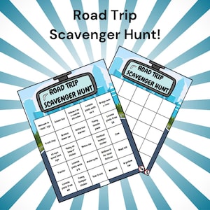 Druckbare Road Trip Schnitzeljagd-Karten - Reise-Abenteuer + leere anpassbare Karte