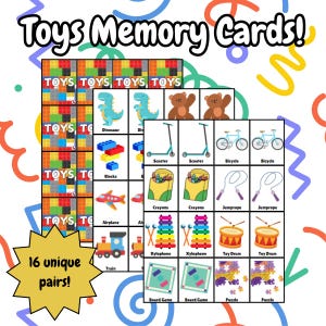 Set of 32 Toys-Themed Memory Cards | Printable Matching Game