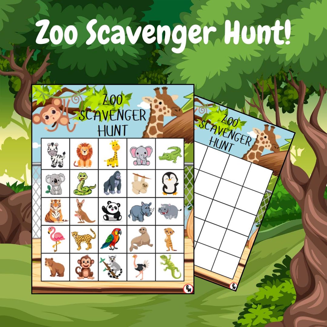 Printable Zoo Scavenger Hunt Card - Fun Animal Adventure + Blank ...