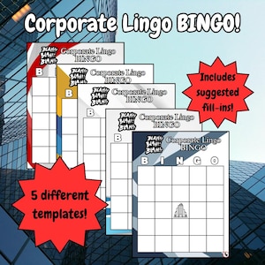 Corporate Lingo Bingo Cards! Set of 5 Blank Printables with Fill-In Suggestions