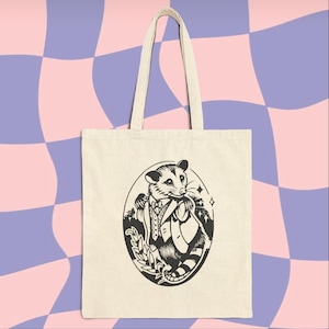 Fancy Opossum Stamp Canvas Tote Bag
