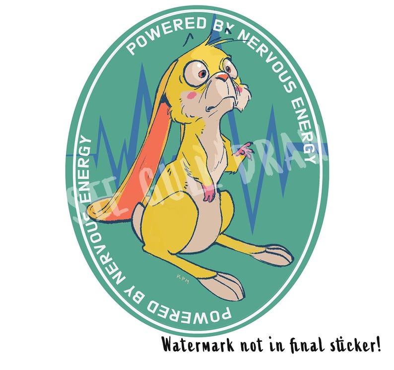 Powered by Anxiety Rabbit Sticker! - Etsy