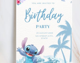 Stitch Birthday Party Invitation, Birthday Invite, Kids Invitation Template, Baby Shower or Birthday Invite, Editable Digital Invite