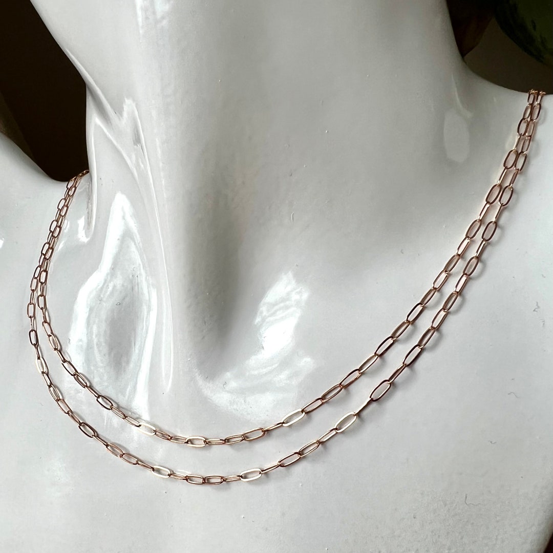 Double Paperclip And Rope Chain Rose Gold Filled Double Paperclip Chain Necklace With Adjustable Length ...