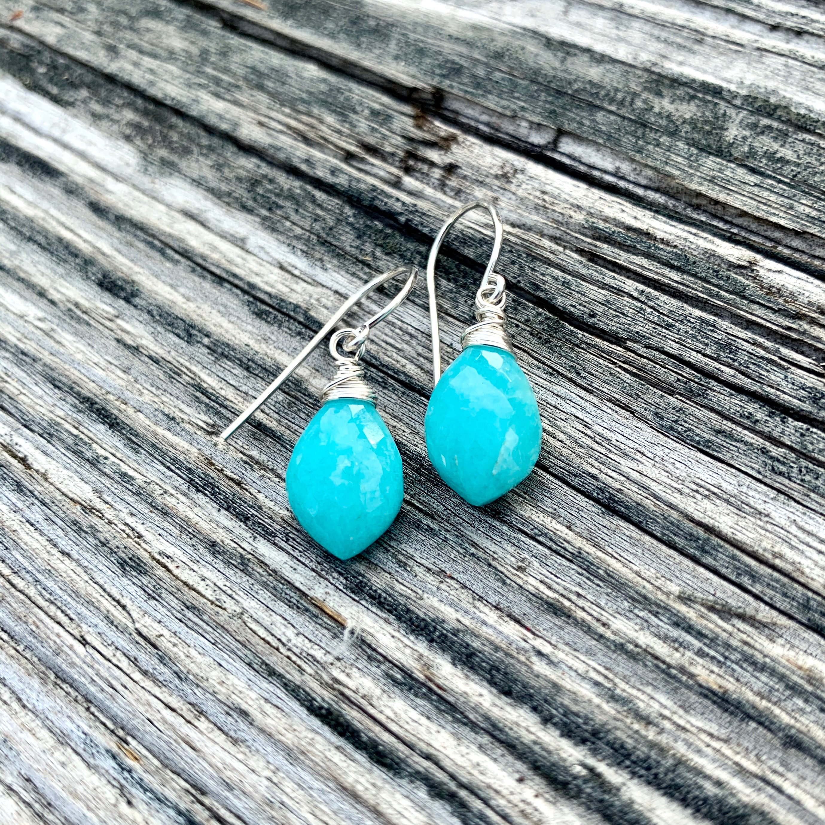 Blue Green Amazonite Earrings on Sterling Silver - Etsy