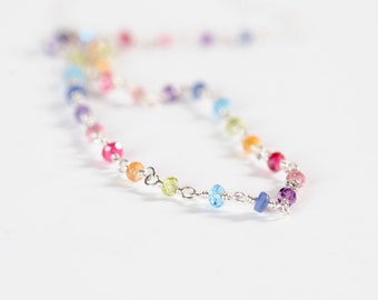 Rainbow of precious and semi-precious stones on sterling silver