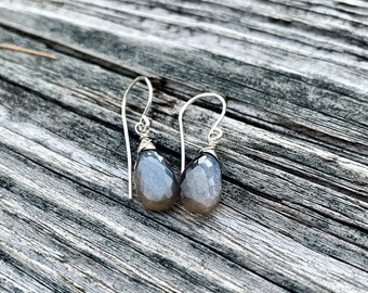 Dark grey moonstone earrings in sterling silver
