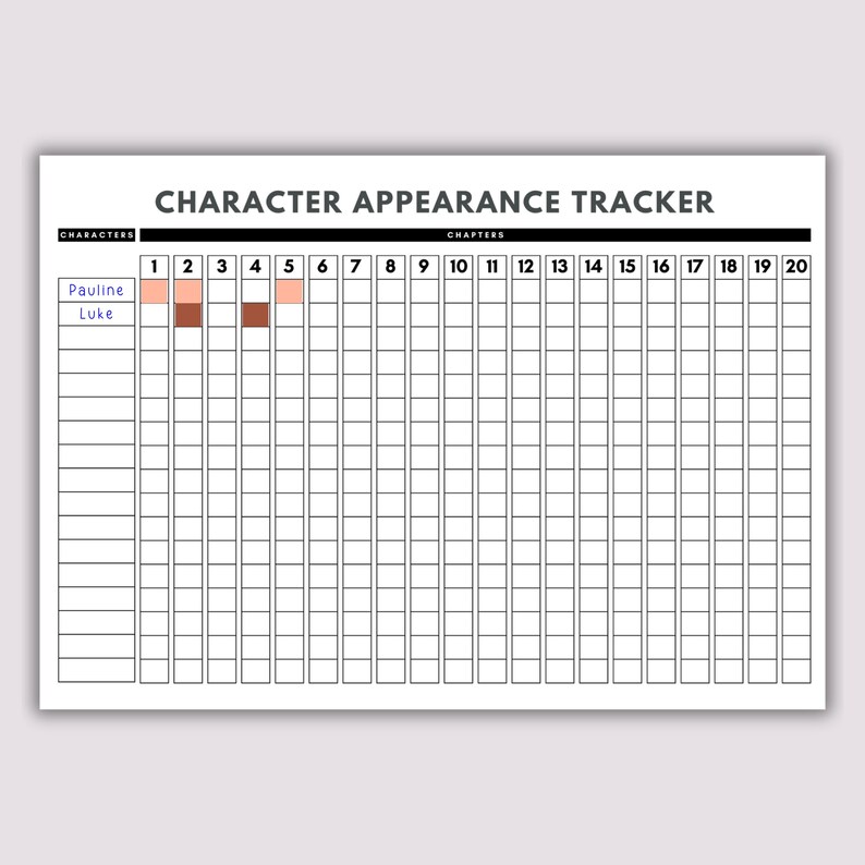 Character Tracker for Writer, Character Timeline Sheet, Novel Character ...